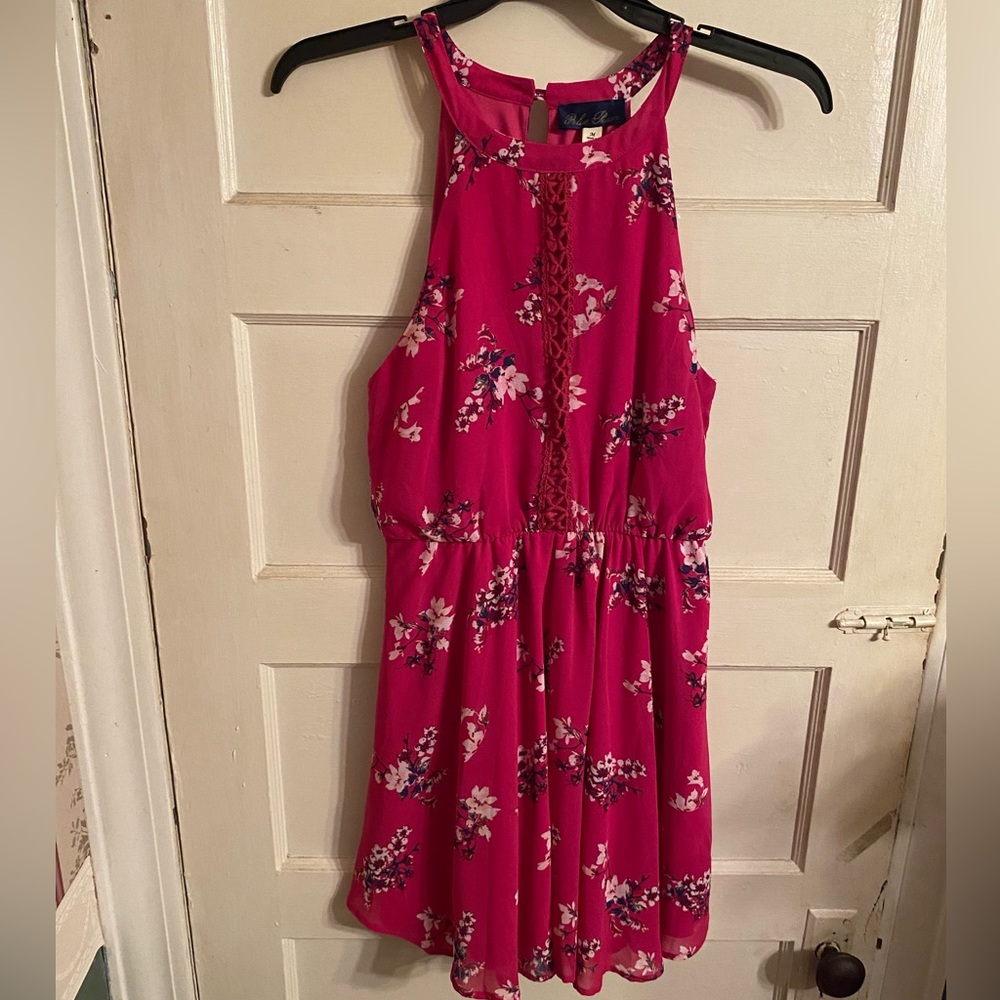 Blue Rain Purple Pink Sleeveless Floral Embroidered Cocktail Dress Size Medium